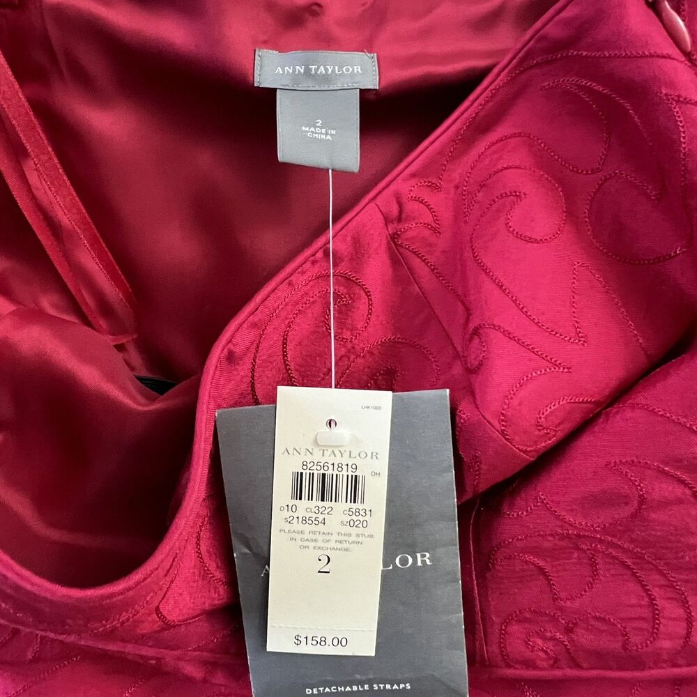 Ann Taylor Dress 2 Silk Strapless Embroidered Fit & Flare Dress Fuchsia NWT - Picture 6 of 11